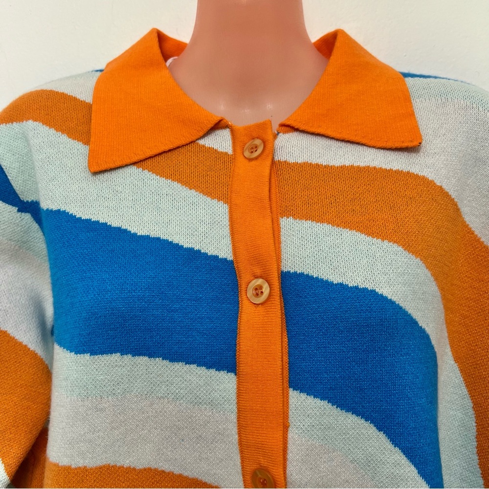NWT Macaron Boutique Retro Style Button Up Cardigan Sweater 70’s Neon Artsy - Picture 3 of 12